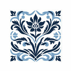 vector illustration minimalist portuguese tile floral motif blue isolated white background