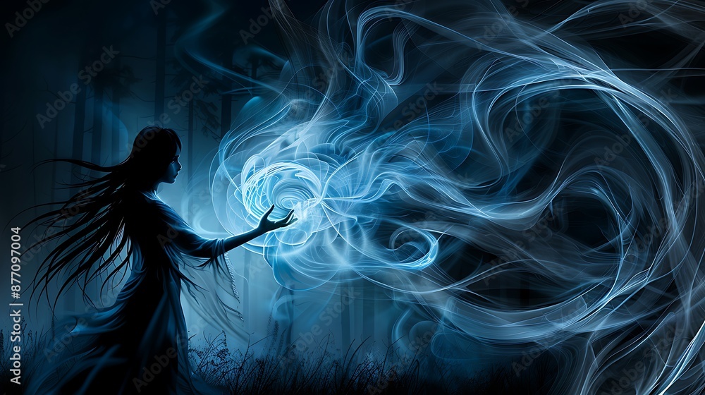 Poster create an anime coloring book page featuring a magical girl casting a spell with intricate swirling 