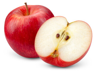 Apple isolated png. Red apple and a half on transparent background. PNG format. Red apples with no background. Full depth of field.