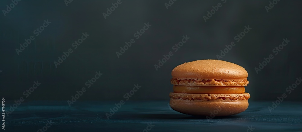 Poster Studio shot of a macaron against a dark backdrop with copy space image.