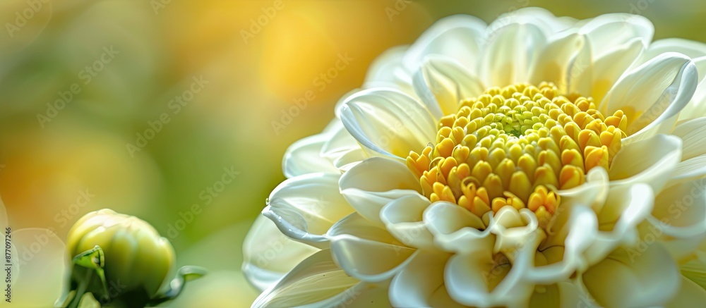 Aufkleber close-up of a white and yellow flower with buds in a natural setting, with space for adding text or 