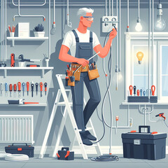 electrician work vector illustration