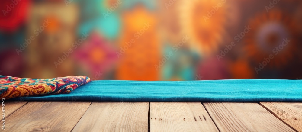 Poster Wooden table background with abstract tablecloths, perfect for a copy space image.