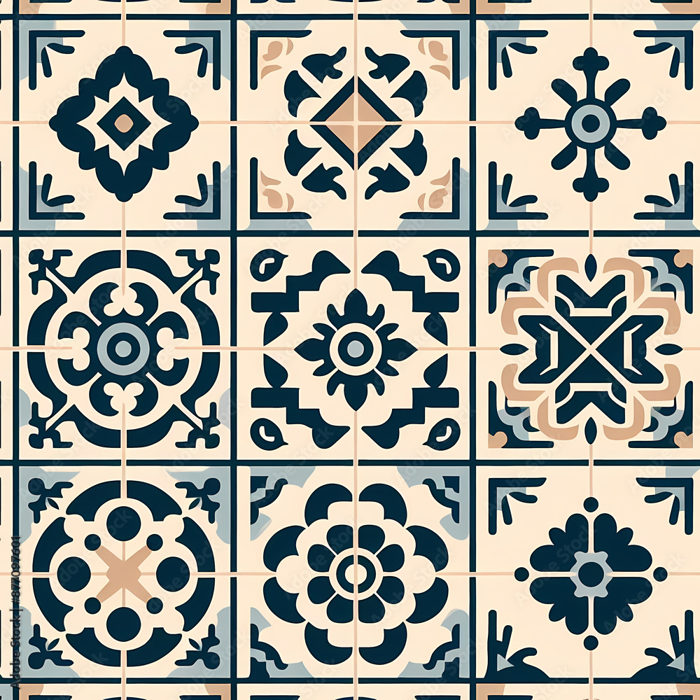 Poster minimalist vector image featuring seamless pattern portuguese tiles simple geometric designs neutral