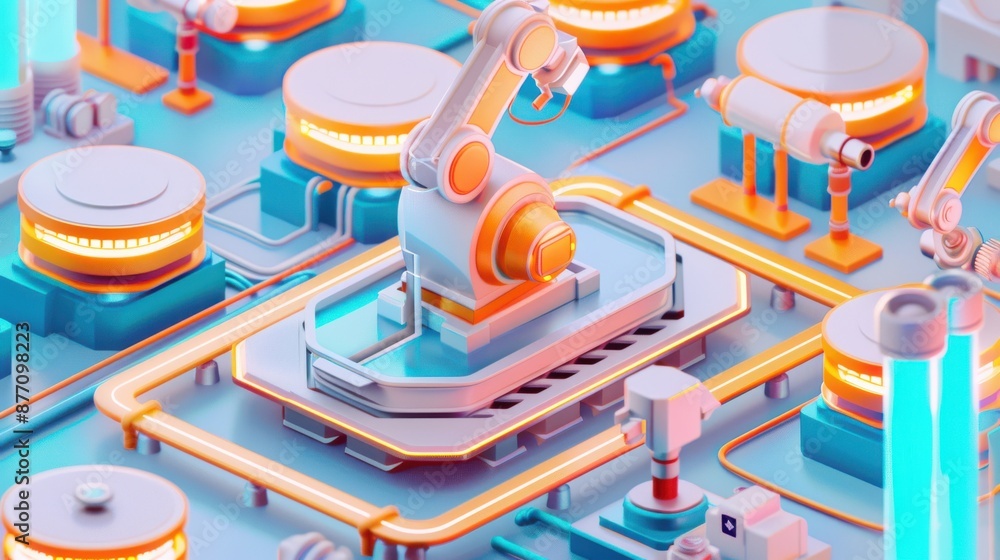 Poster smart factory with robots and ai systems streamlining production, automated processes, ai developmen