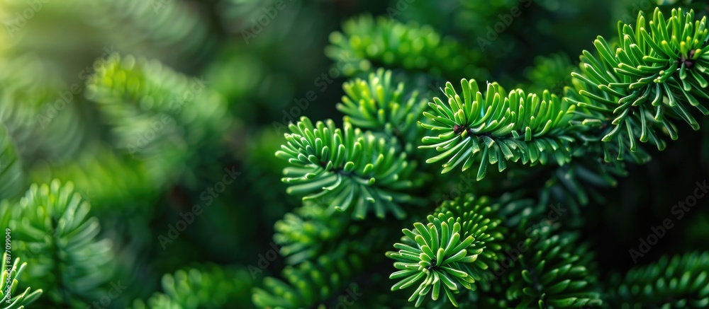 Poster close-up of araucaria leaves with copy space for text or images in the background.