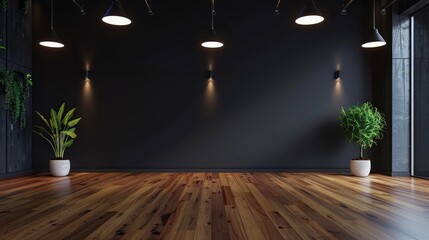 Minimalist Interior Design with Wooden Floor and Black Wall