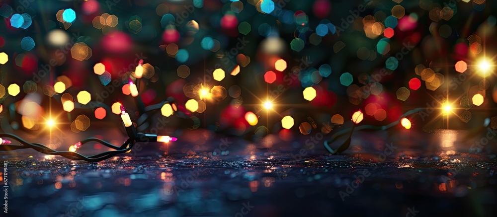 Aufkleber christmas-themed bokeh lights creating a festive ambiance on a black backdrop with room for copy spa