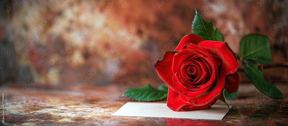 Poster Valentine's Day themed red rose with a message card in a copy space image.