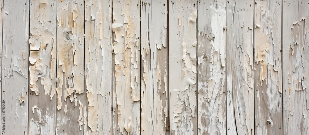 Poster a weathered wooden wall with beige paint remnants providing a rustic backdrop for a copy space image