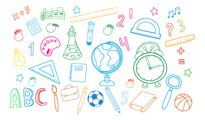 Colorful Educational doodles set with globe