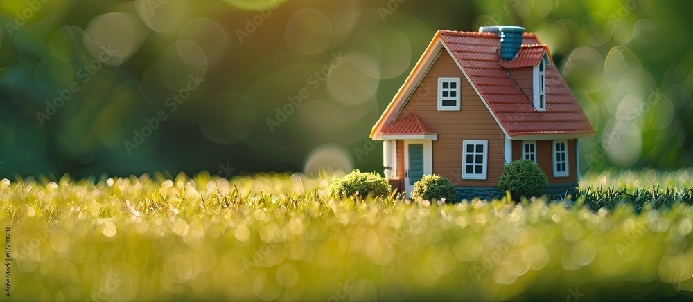 Poster housing model with a blurred green background offers a copy space image.
