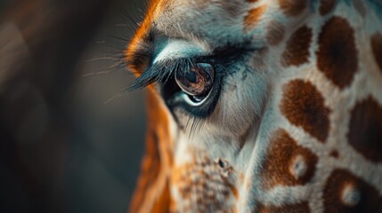  A tight shot of a giraffe's eye, showcasing its intricate brown and white patterns