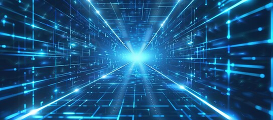 Obraz premium Digital Tunnel of Glowing Blue Lines
