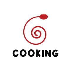 cooking logo design concept spiral with spoon icon