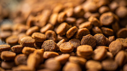 Close-up of dog food pile on table