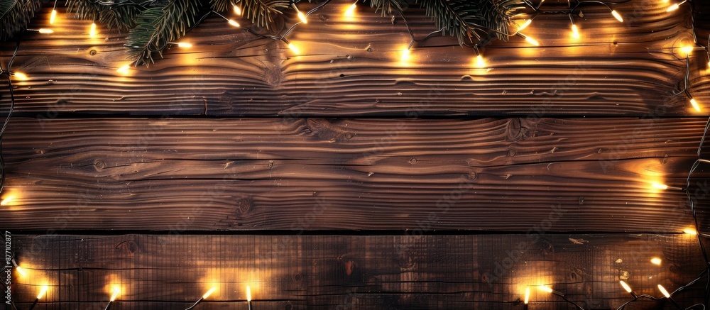 Aufkleber wooden background illuminated by christmas lights creating a cozy ambiance, suitable for a copy spac