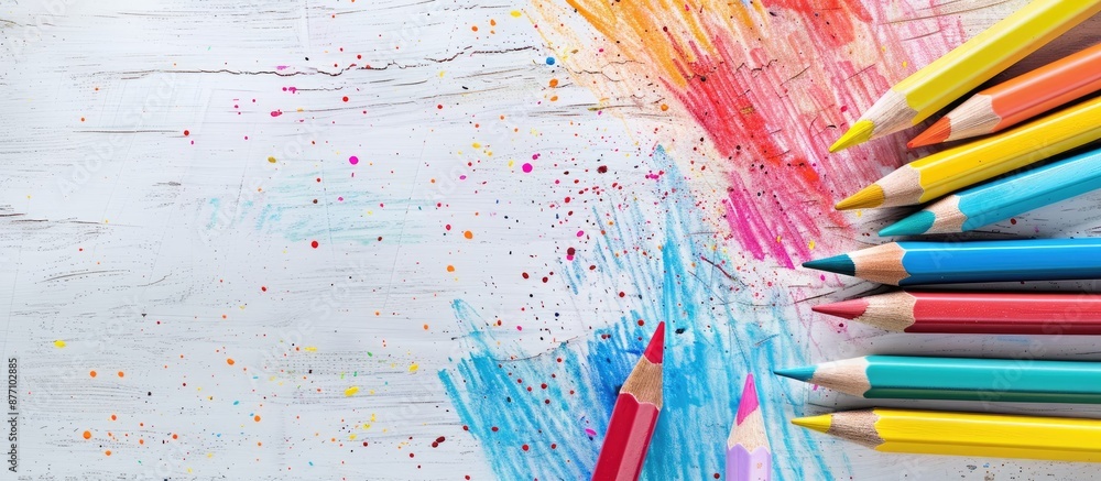 Poster Color pencils create an abstract background with copy space image.