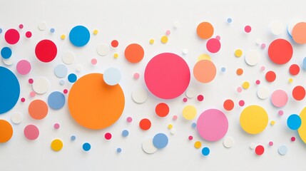 Brightly colored circles of varying sizes arranged in a minimalist pattern on a clean, white background