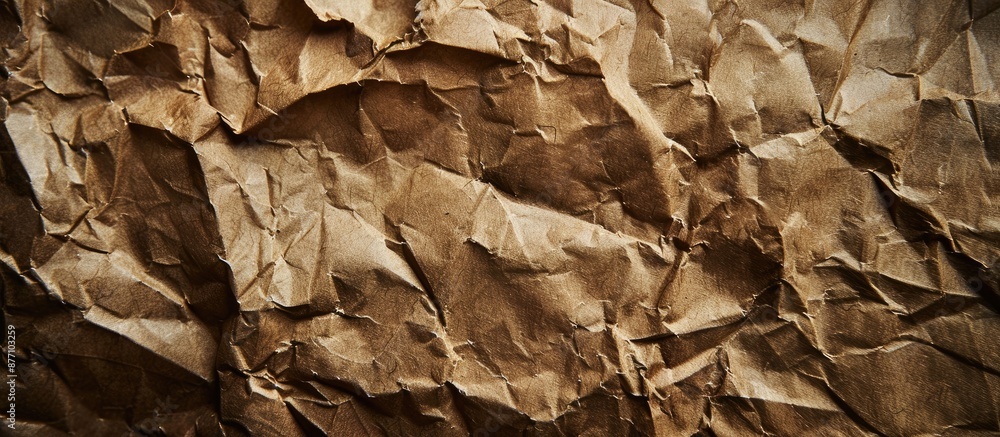 Poster Old crumpled brown paper with a dirty texture, suitable as a background for design, with space for inserting images.