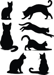 Hand-drawn animals set Flat design Cat silhouette vector