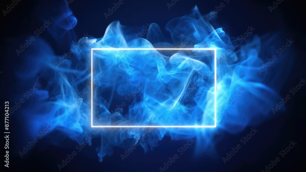 Poster abstract picture of digital color light in rectangle shape frame set against in dark blue tone backg