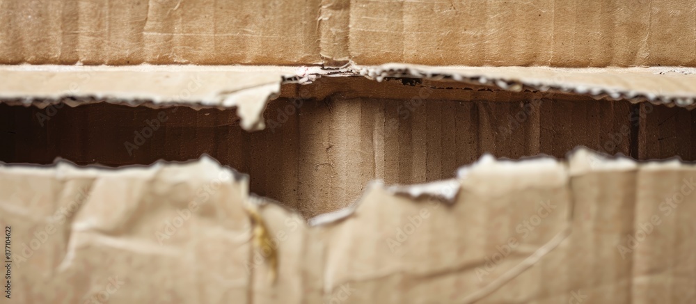 Aufkleber Close-up view of a torn cardboard box with a blank copy space image for text or graphics.