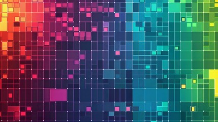 Simple, brightly colored pixels arranged in a minimalist pattern on a plain background