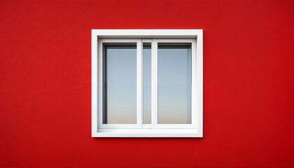 Fototapeta premium White window. White window on an empty red wall. Window on the front of the house