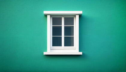 White window on a blank green wall. Window on the front of the house