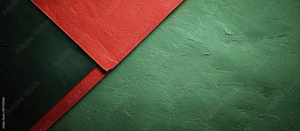 Poster An attractive composition showcasing divided sections of textured green and red paper separated by a diagonal border, perfect for a copy space image.