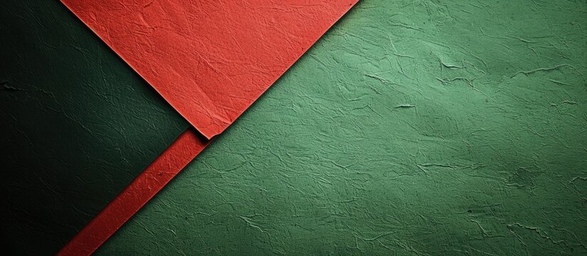 An attractive composition showcasing divided sections of textured green and red paper separated by a diagonal border, perfect for a copy space image.