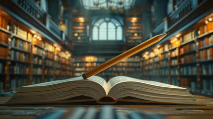 An Open Book in a Library Setting