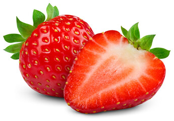 Strawberry isolated png. Strawberry with a half on transparent background. PNG format. Sliced strawberries with no background. Full depth of field.
