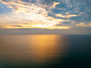 Aerial view sunset sky over sea,Nature Light Sunset or sunrise over ocean,Colorful dramatic scenery sky, Amazing clouds and waves in sunset sky beautiful light nature background