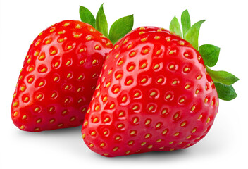 Strawberry on transparent background. PNG format. Strawberry isolated png. Two strawberries with no background. Full depth of field.