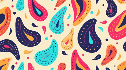 Naklejka premium Vibrant, simple paisley patterns creating a minimalist background