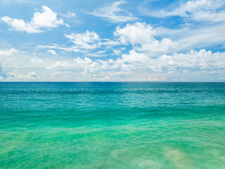 Aerial view of Blue sea and sky clouds background,Summer Nature tropical sea, Beautiful ocean water travel background