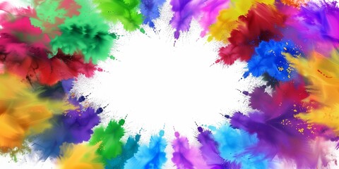 Rainbow-colored frame of powdered chalk or choli paint isolated on a white background, blank space