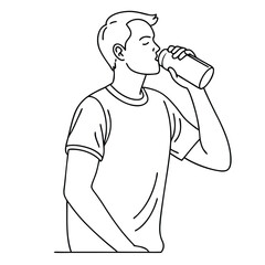 Obraz premium a man drinking from a soda can, line art vector illustration 