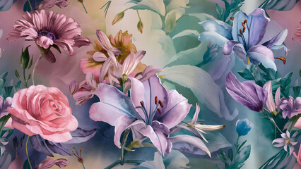 pastel pattern seamless serene delicate Watercolor Flowers
