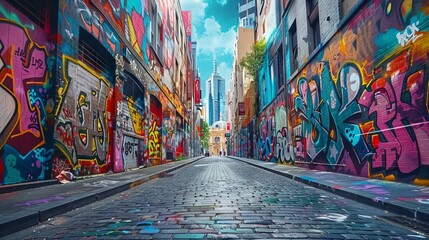 Vibrant street art in an urban alley