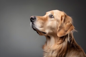 Friendly Golden Retriever Dog Posing in Studio with Gray Background