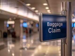  airport sign featuring a suitcase icon and the text "Baggage Claim" directing passengers to the luggage retrieval area.