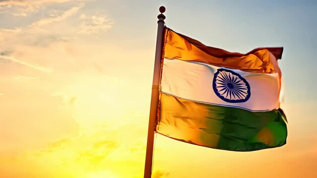 The Indian flag flutters in the wind. Realistic image of the flag for promotional videos dedicated to Indian Independence Day