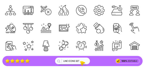 Repair document, Time management and Salary line icons for web app. Pack of Chemical formula, Roller coaster, Star pictogram icons. Fire energy, Architectural plan, Power bank signs. Vector