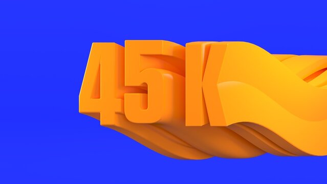 Yellowish Orange 45k Lettering with 3D Extrude Wavy Text Effect Against Blue Background