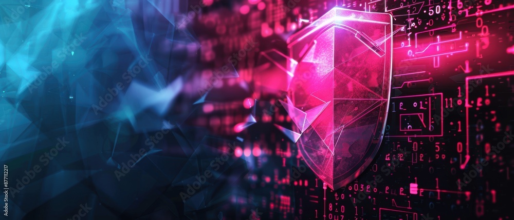 Aufkleber cybersecurity digital protection concept with glowing shield and abstract data visualization in blue