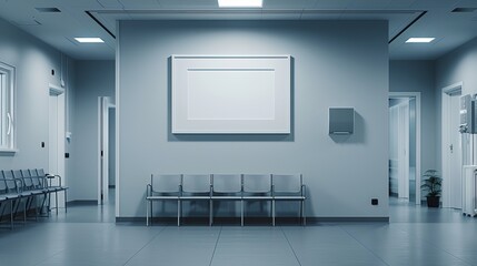  Modern Medical Waiting Room with Empty White Wall and Blank Frame