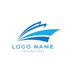 Vector blue travel with cruise ship and wave in the ocean sea sign symbol symbol logo template design inspiration